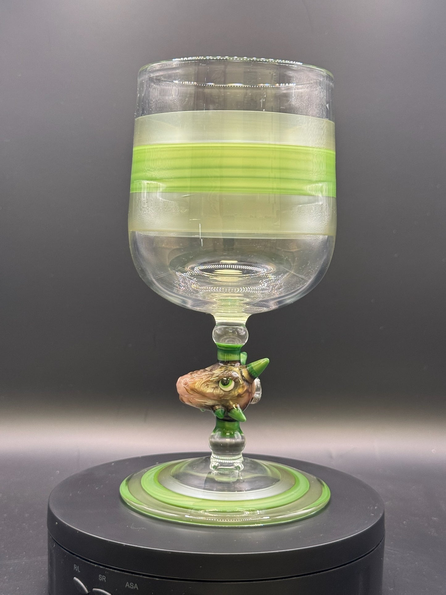 Dougw.glass x Lazy_Glass Clear Goblet w/ Dino Head Stem – $350
