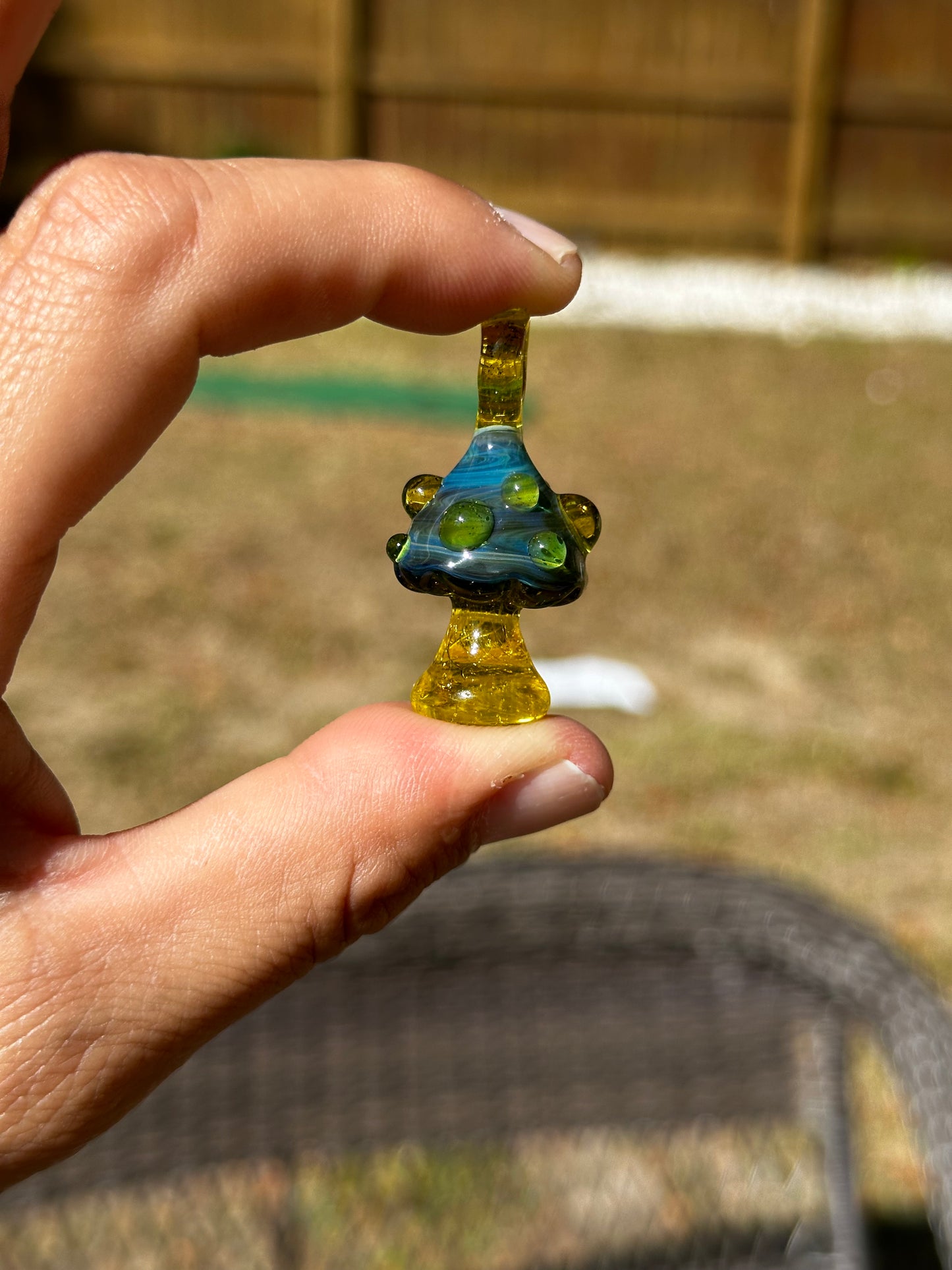 Yellow and Blue Mushroom Glass Pendant
