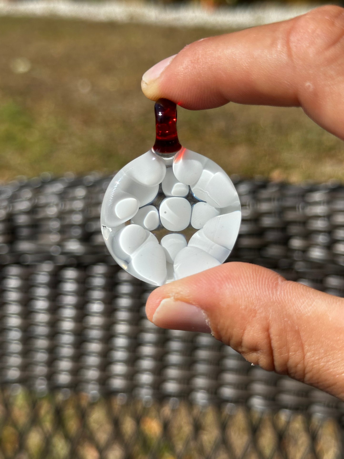 Red and White Dot Stack Pendant by Jaime Torres