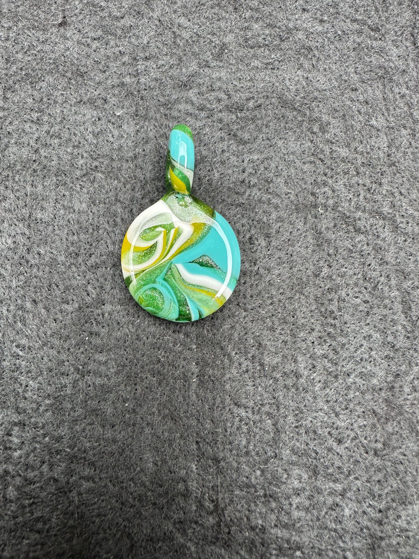 Stardust Swirl Disc Pendant – Blue, Green & White by Jaime Torres