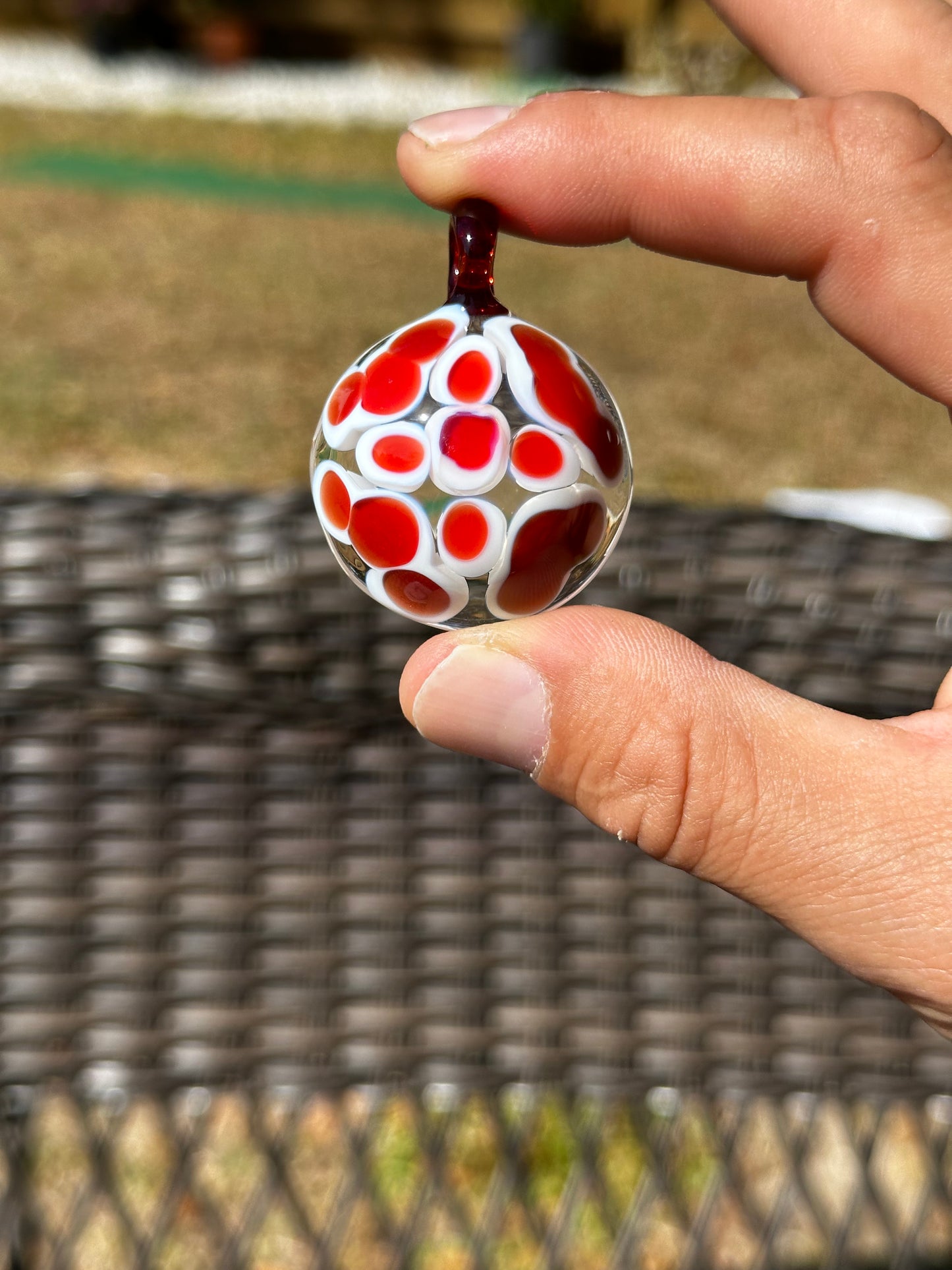 Red and White Dot Stack Pendant by Jaime Torres