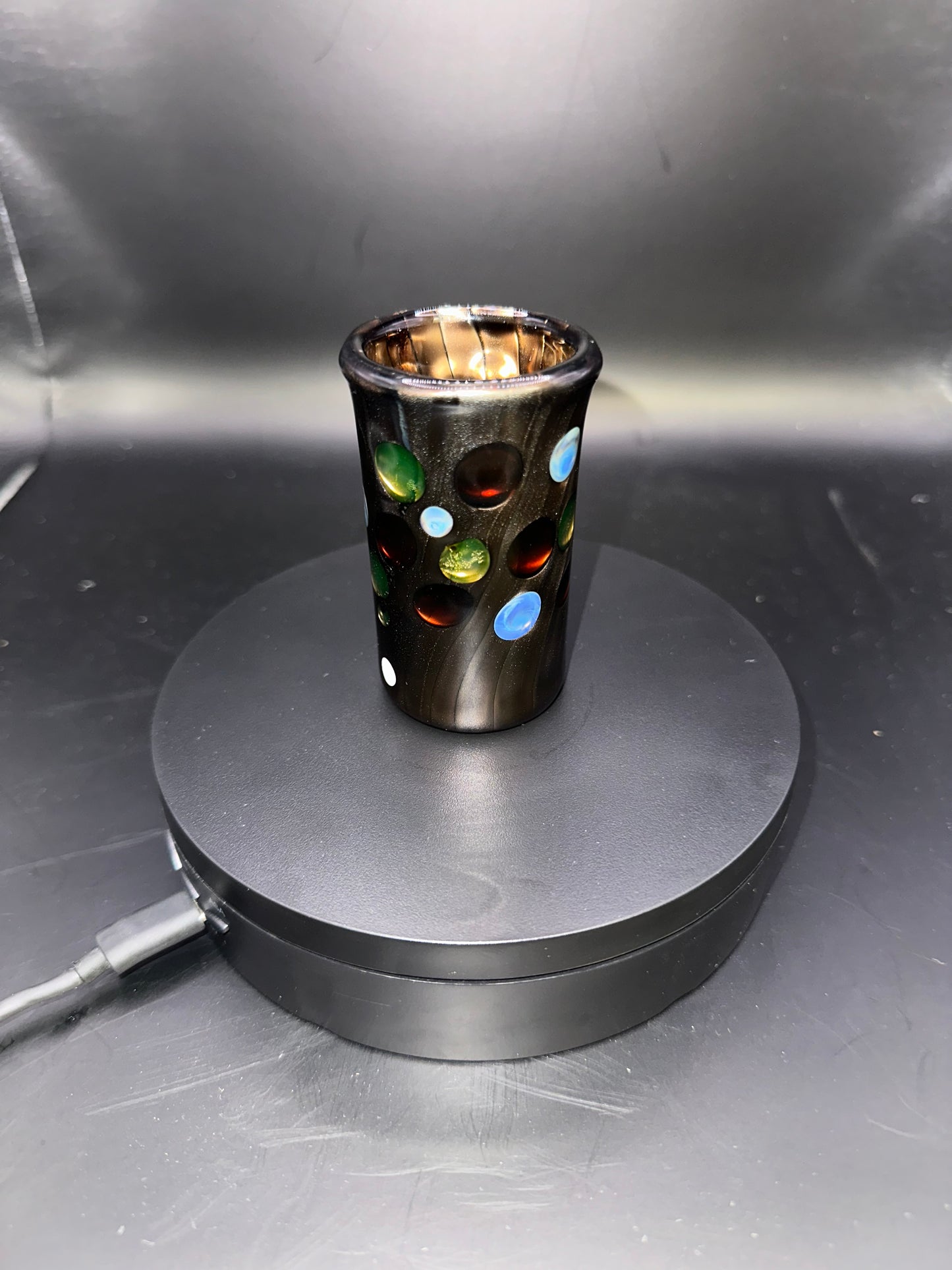Jack Dunn 3″ Electrum Shot Glass w/ UV Accent Dots – $55