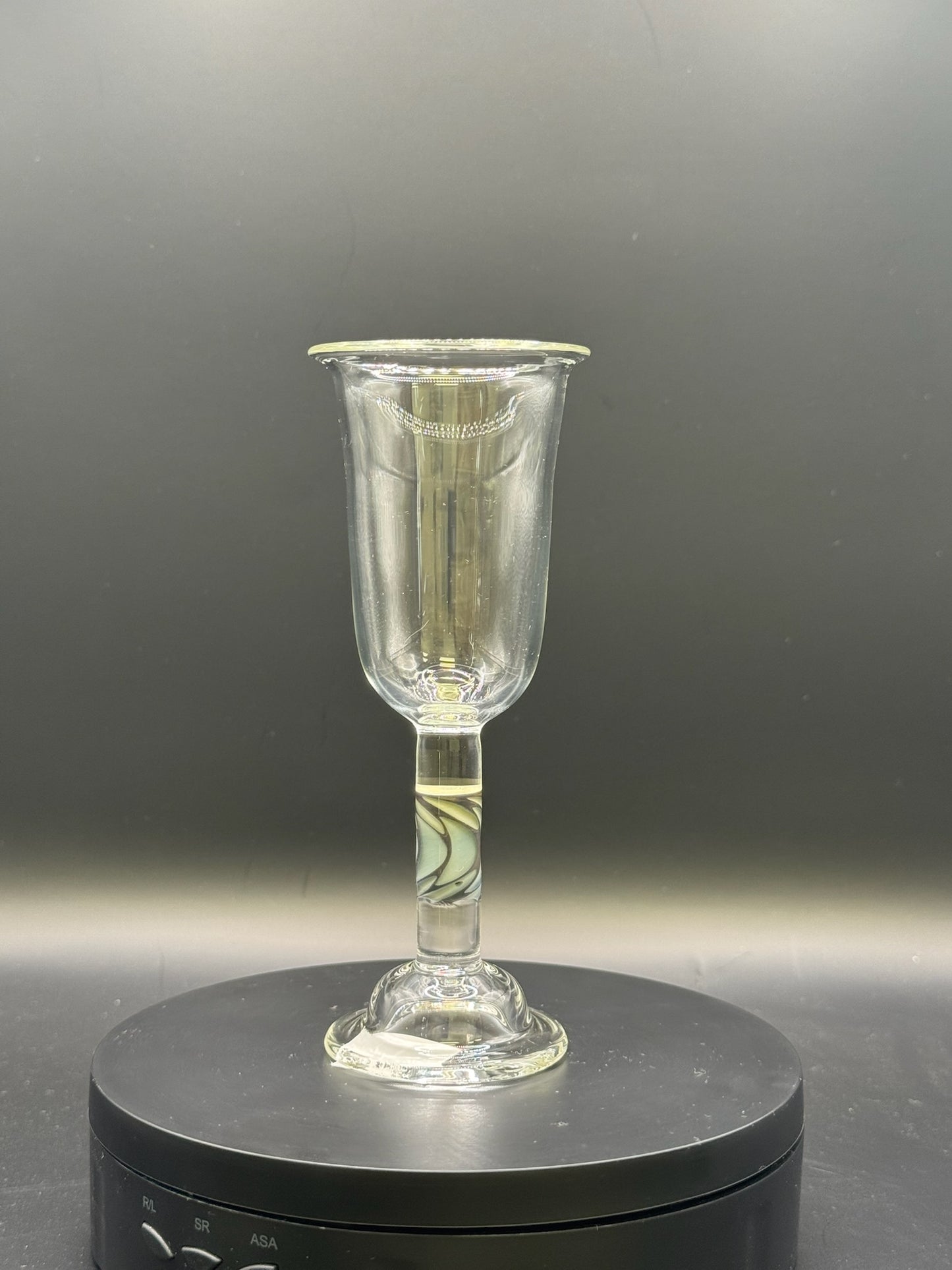 Erin Edgar Clear Glass Chalice w/ Blue Moon Swirl Stem – $60