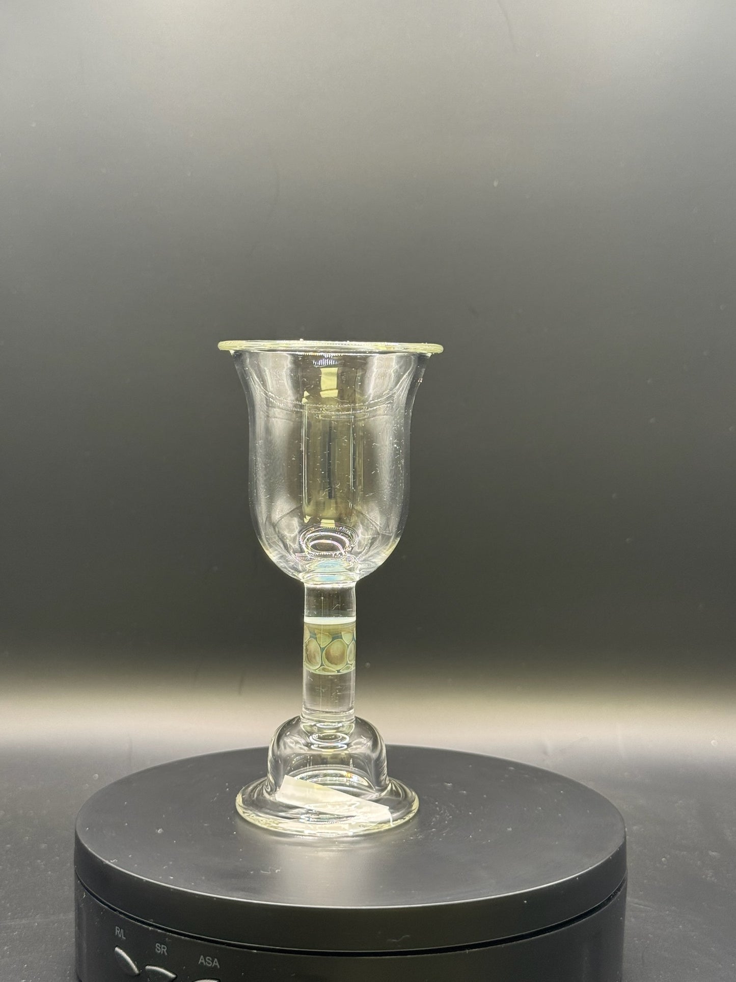 Erin Edgar Clear Chalice w/ Multichrome Honeycomb Stem – $40