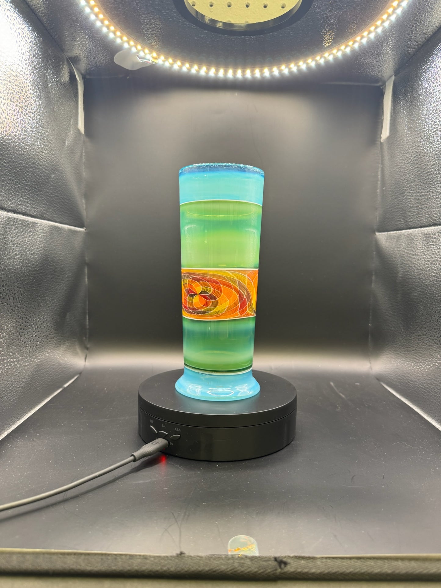 Chase Luxton / @Luxglass710. Meta-Terrania Pint Glass w/ Plantphibian & Retticello Sections – $275