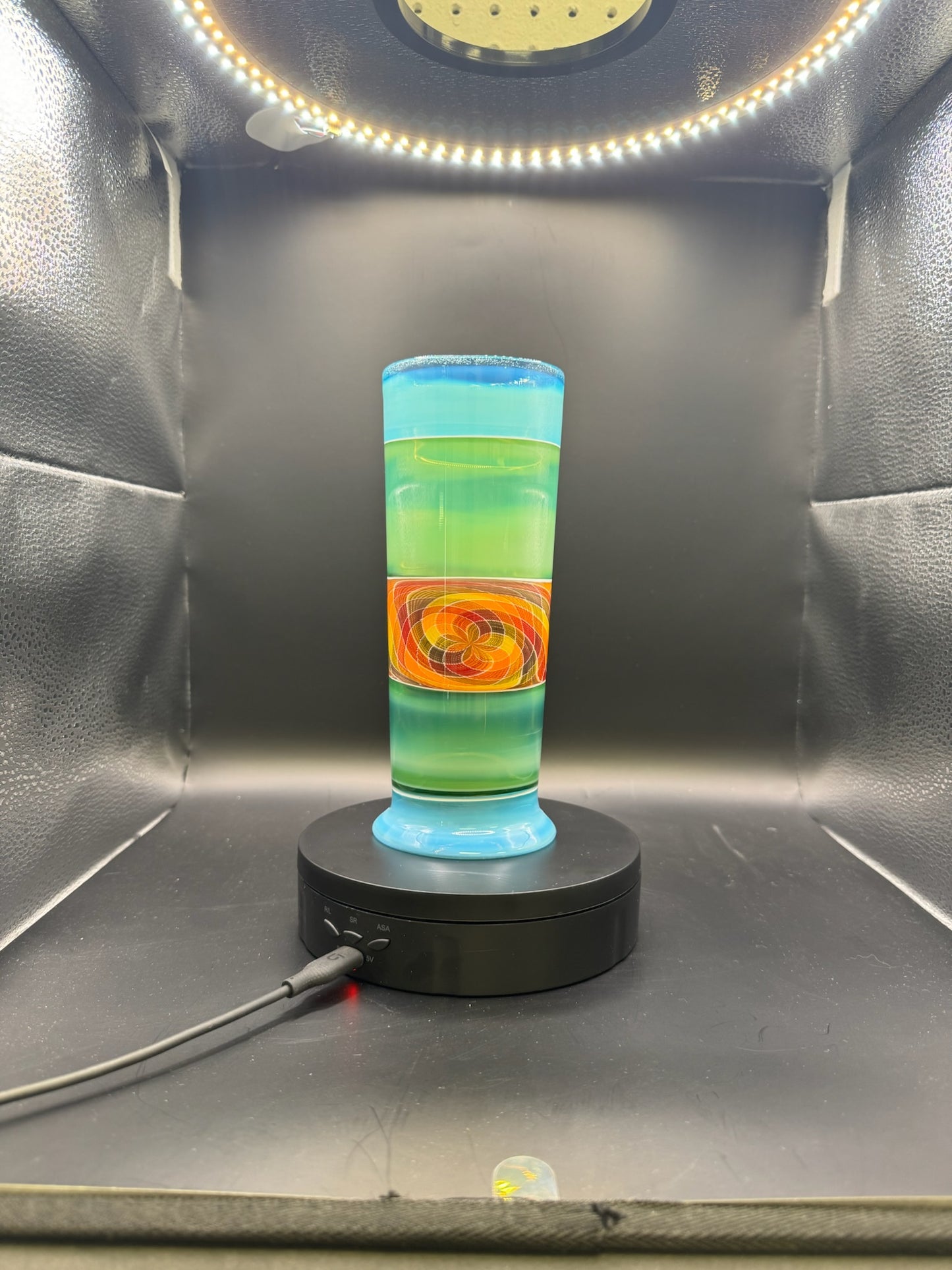 Chase Luxton / @Luxglass710. Meta-Terrania Pint Glass w/ Plantphibian & Retticello Sections – $275