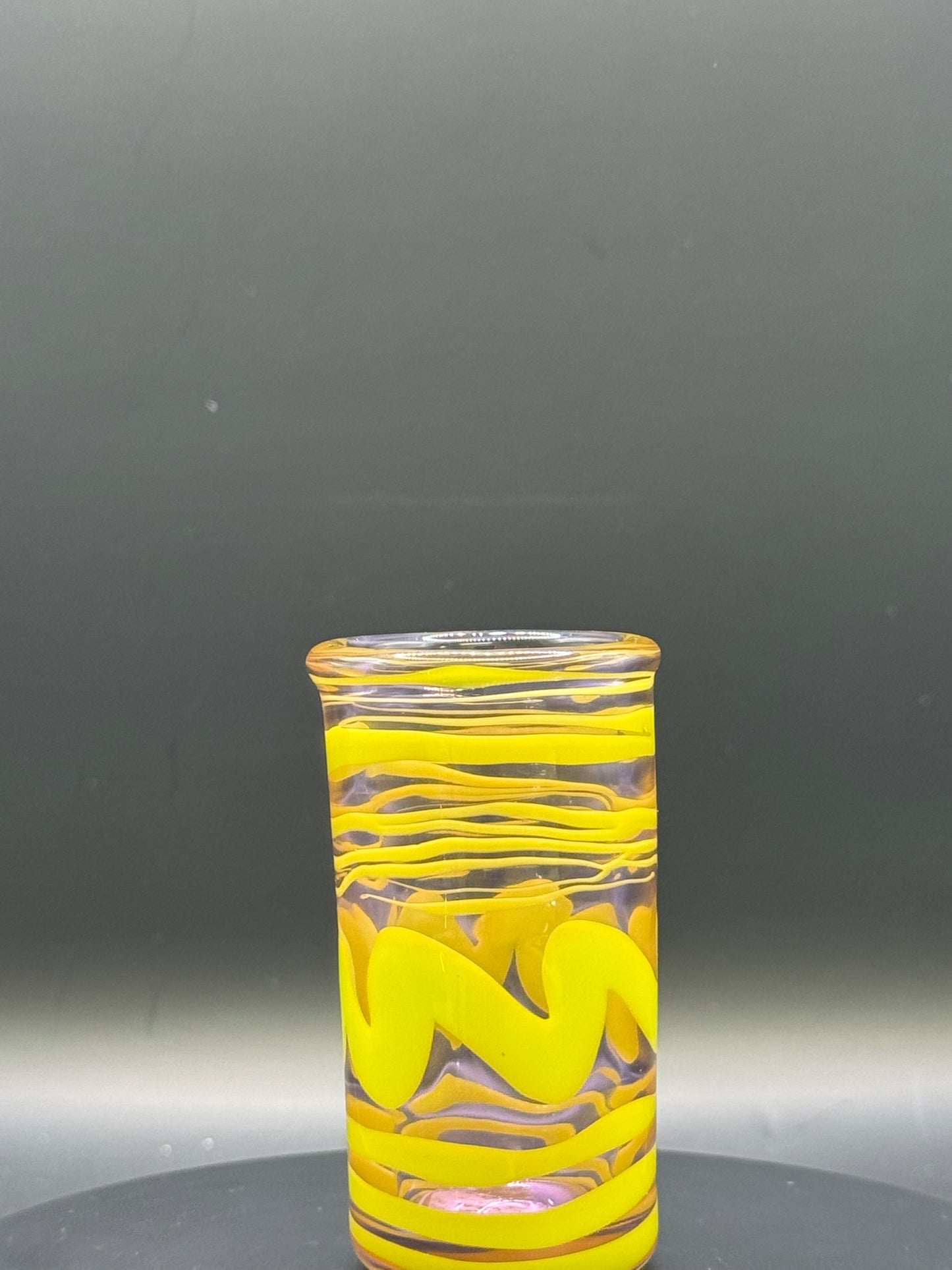 Jack Dunn 3″ Pink Shot Glass w/ Green Spiral Accents – $45