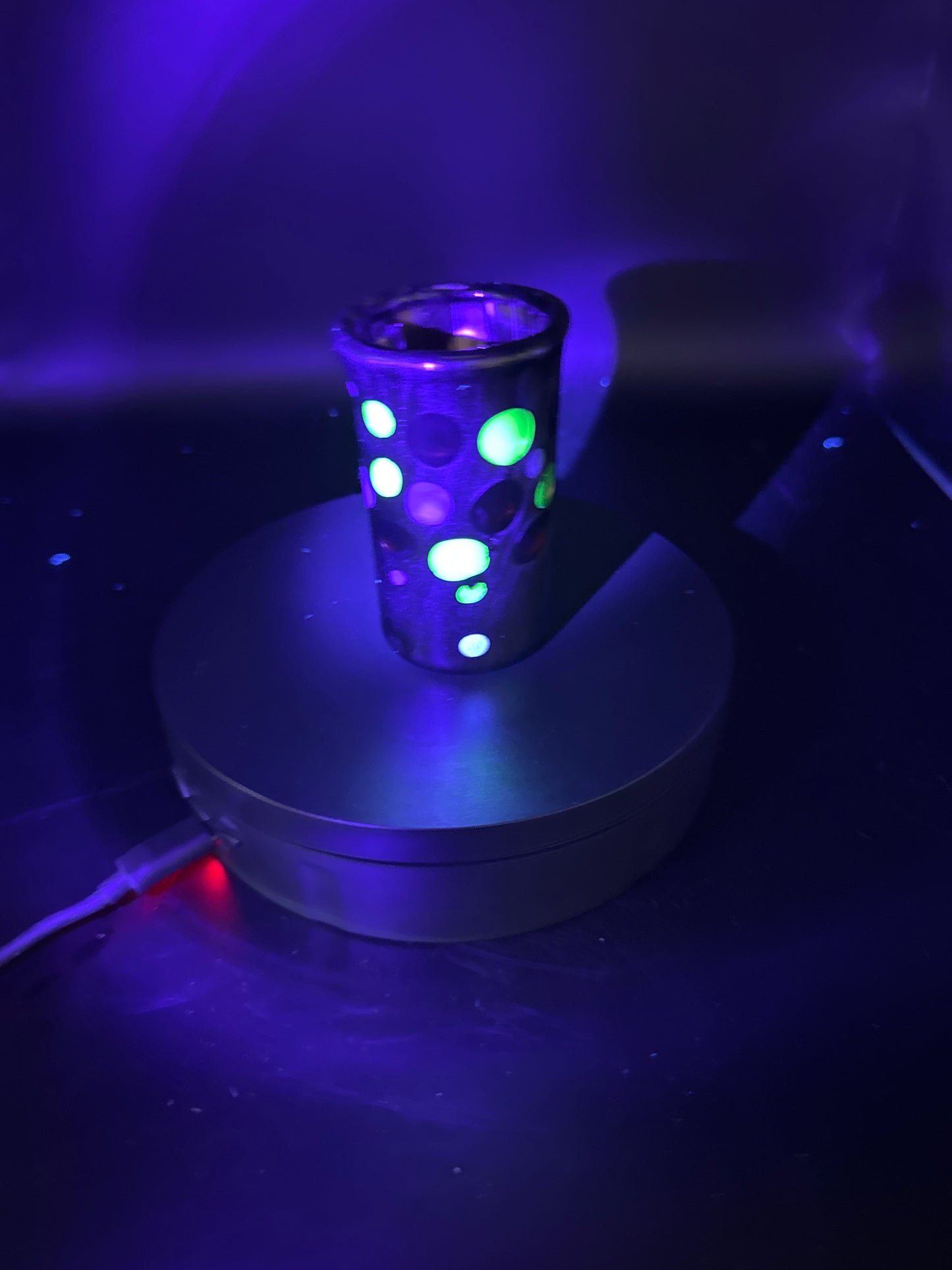 Jack Dunn 3″ Electrum Shot Glass w/ UV Accent Dots – $55