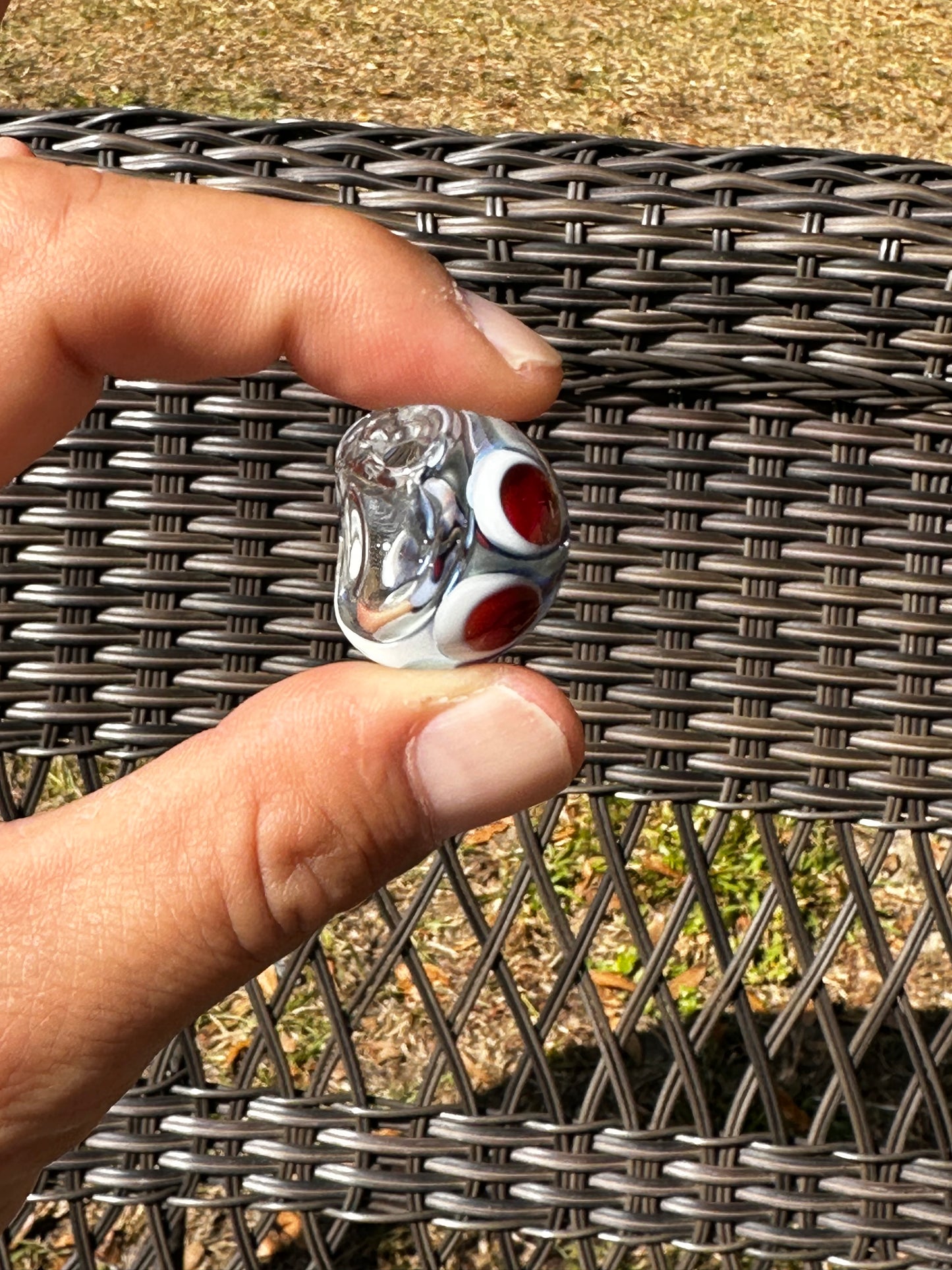 Red and White Dot Stack Pendant with Blue and Dark Wavy Lines