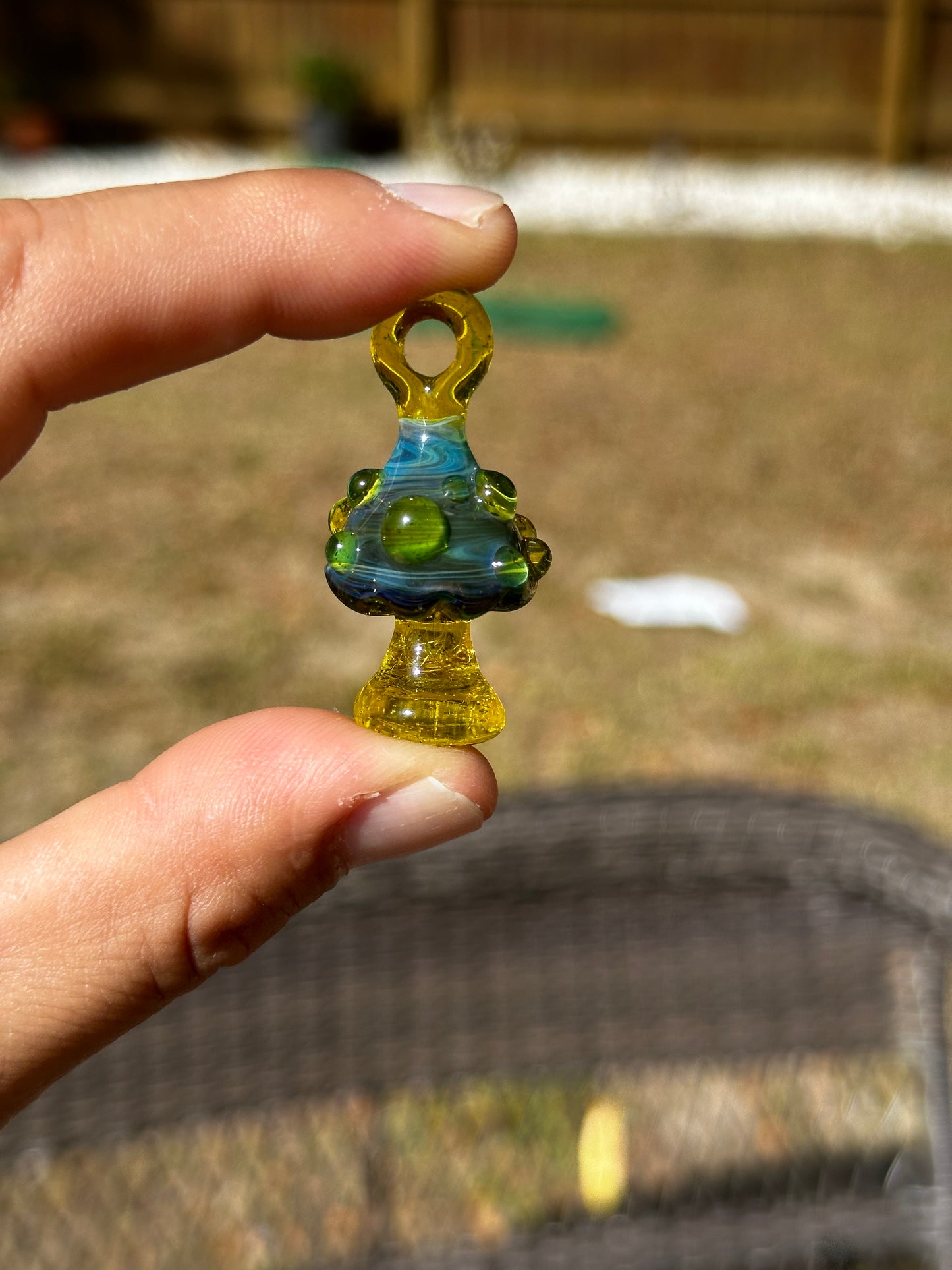 Yellow and Blue Mushroom Glass Pendant