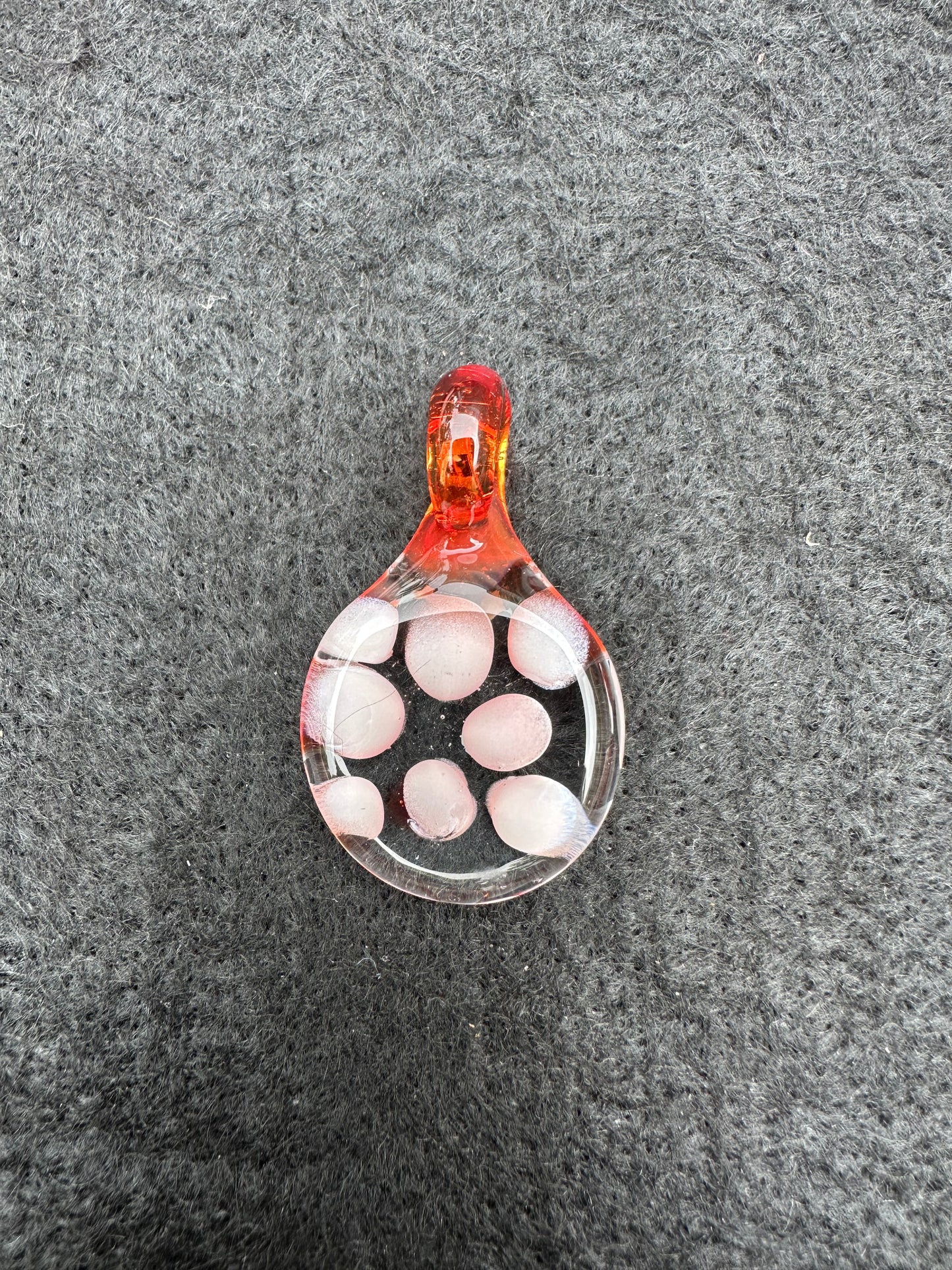 Red & White Dot Stack Pendant – Clear Disc with Red Bail by Jaime Torres