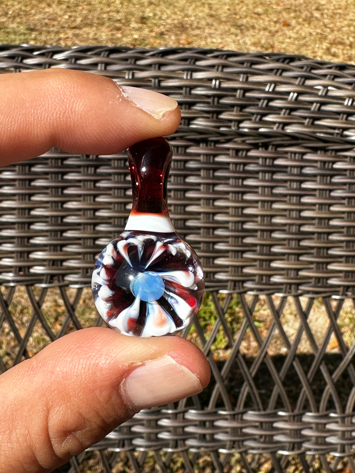 Red, Black, and White Retti Flower Pendant