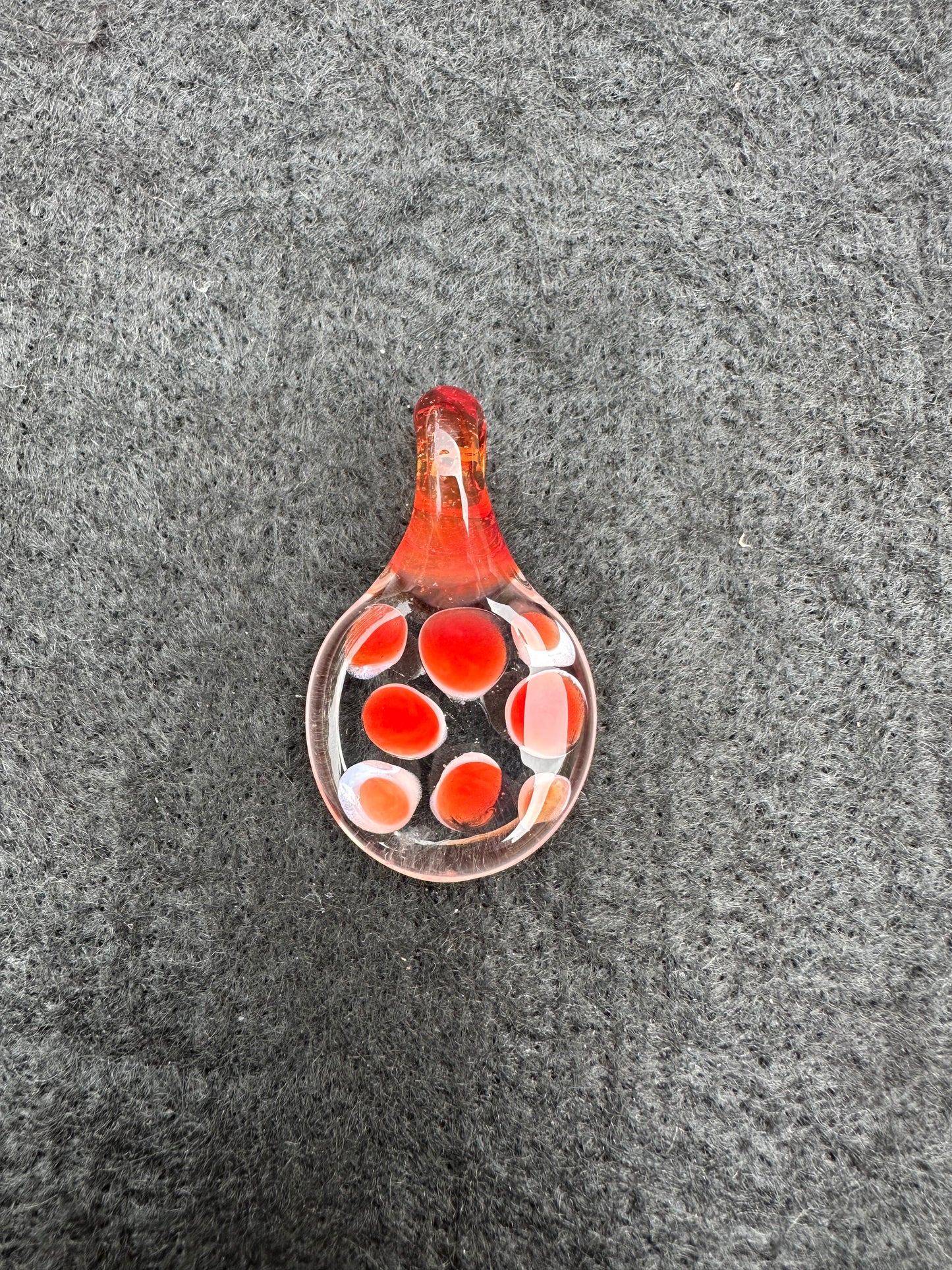 Red & White Dot Stack Pendant – Clear Disc with Red Bail by Jaime Torres