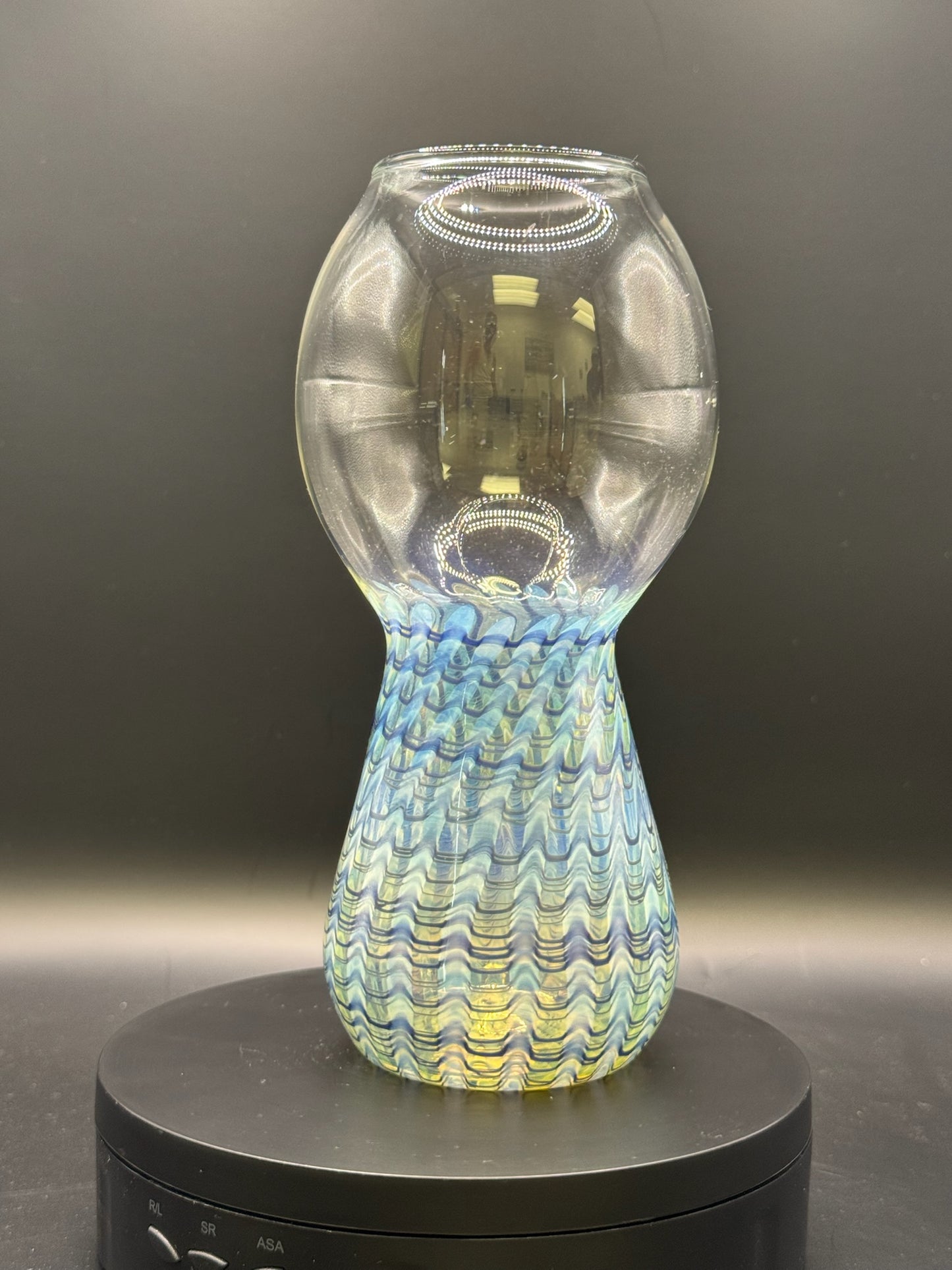 Just Glass Clear Hollow Pint Glass w/ Silver Fume & Blue Wrap – $60