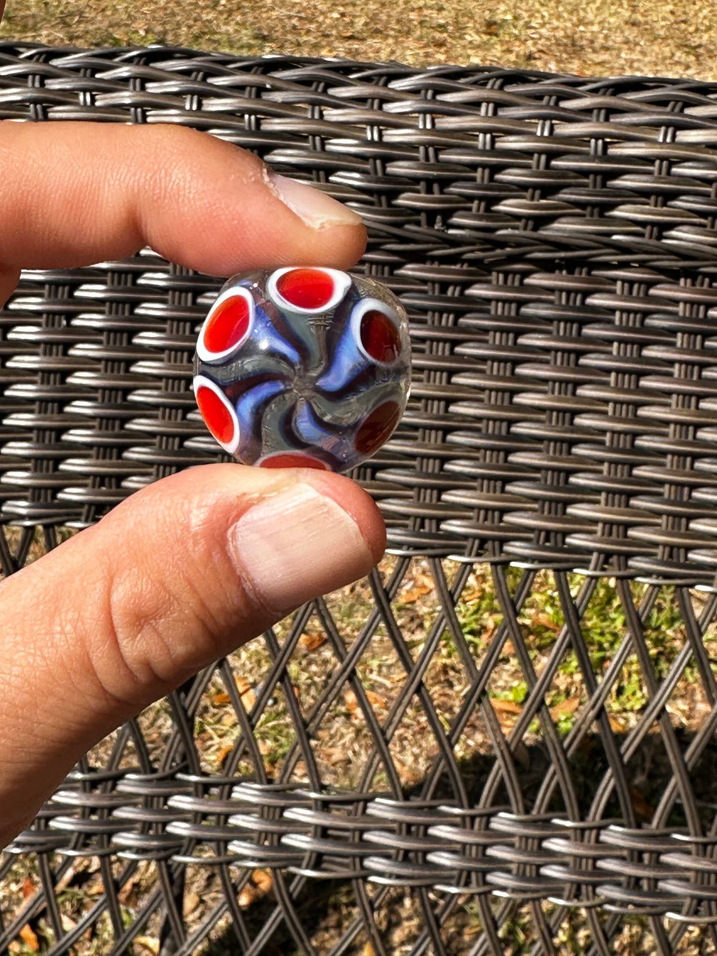 Red and White Dot Stack Pendant with Blue and Dark Wavy Lines