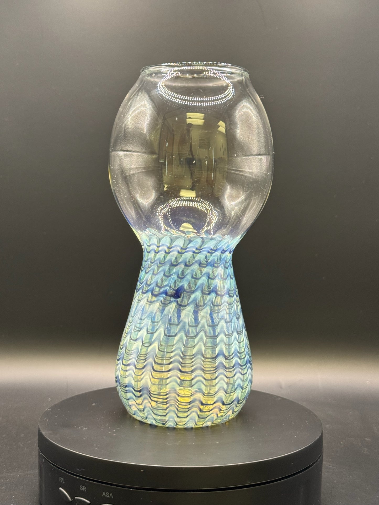 Just Glass Clear Hollow Pint Glass w/ Silver Fume & Blue Wrap – $60
