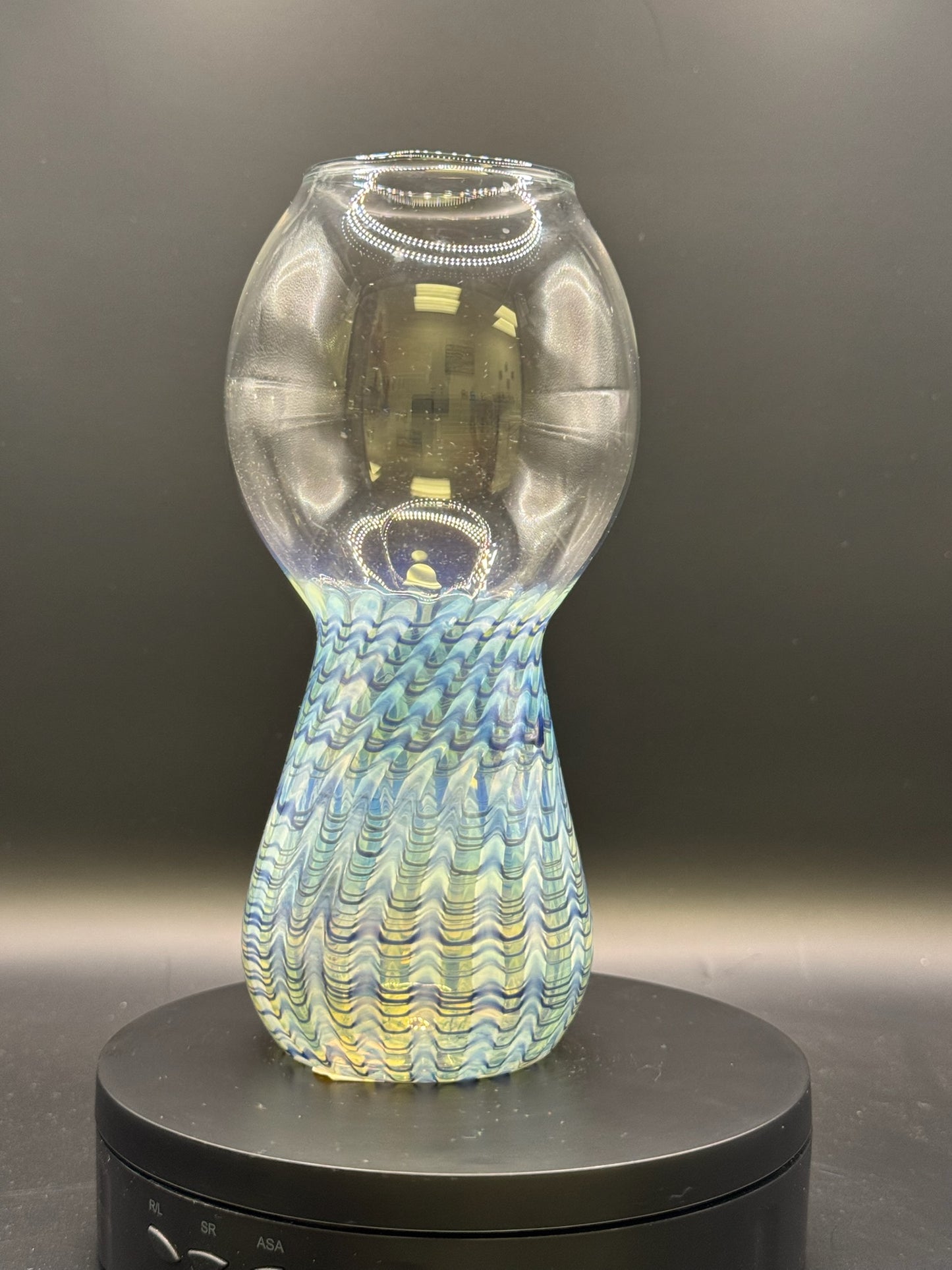 Just Glass Clear Hollow Pint Glass w/ Silver Fume & Blue Wrap – $60