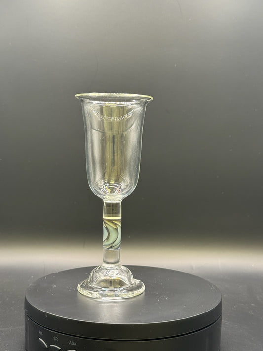 Erin Edgar Clear Glass Chalice w/ Blue Moon Swirl Stem – $60