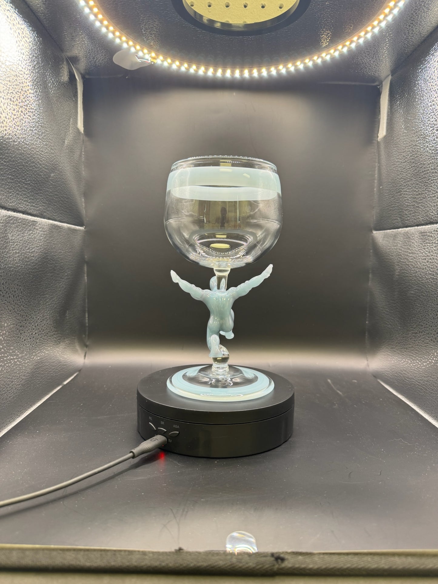 Dougw.glass x Lazy_Glass Clear Goblet w/ Blue Atlas Stem – $350