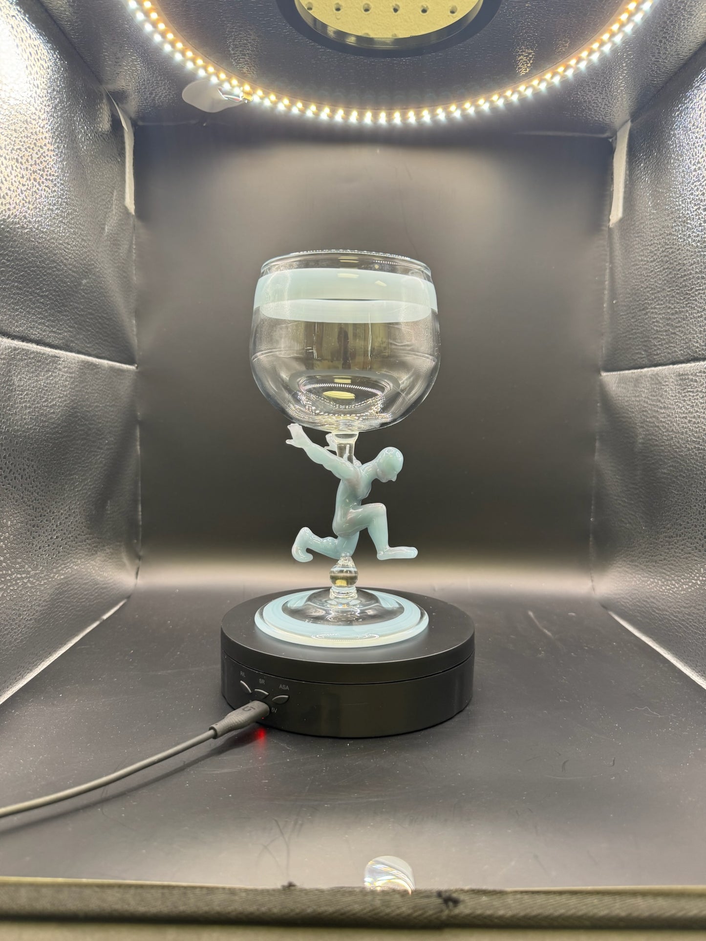 Dougw.glass x Lazy_Glass Clear Goblet w/ Blue Atlas Stem – $350