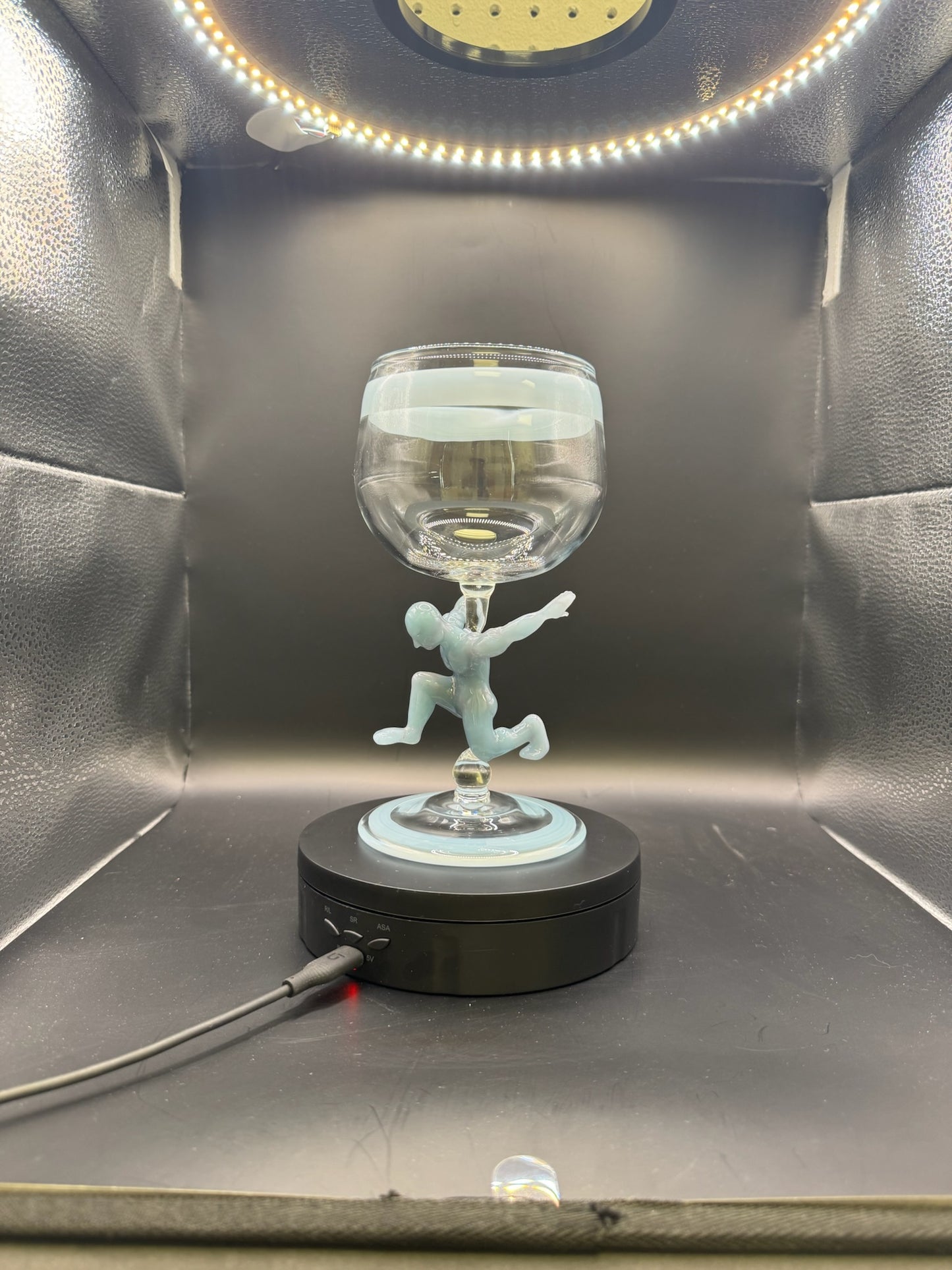 Dougw.glass x Lazy_Glass Clear Goblet w/ Blue Atlas Stem – $350