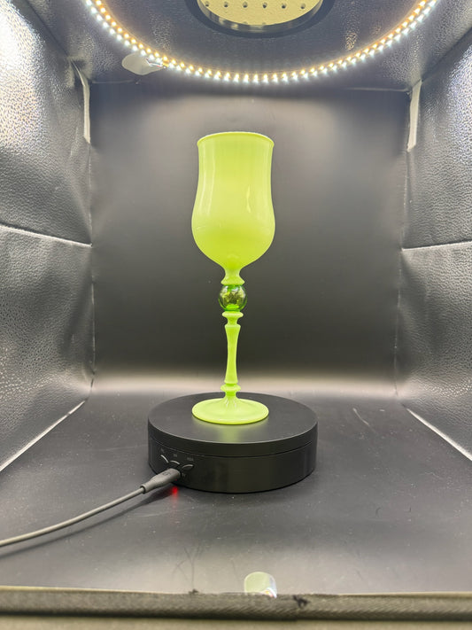 Magnum Mangkang Green Goblet w/ Hollow Bubble Stem – $125