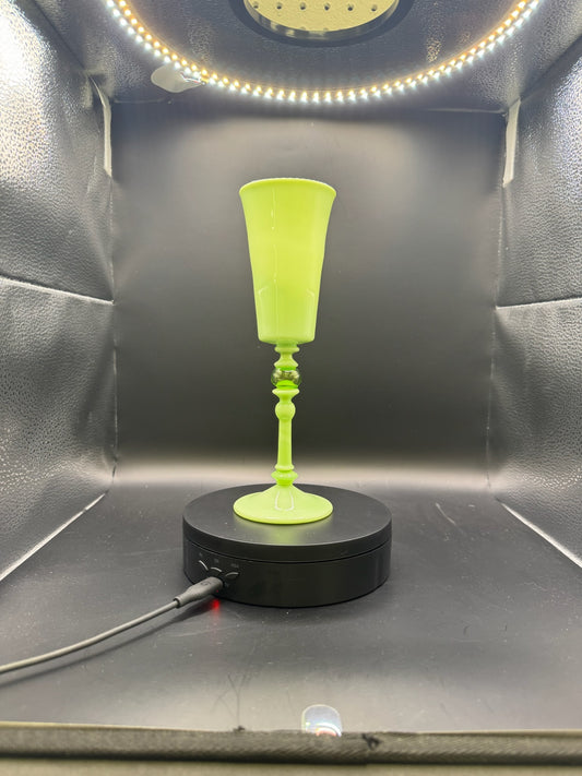 Magnum Mangkang Green Flute Glass w/ Hollow Bubble Stem – $125