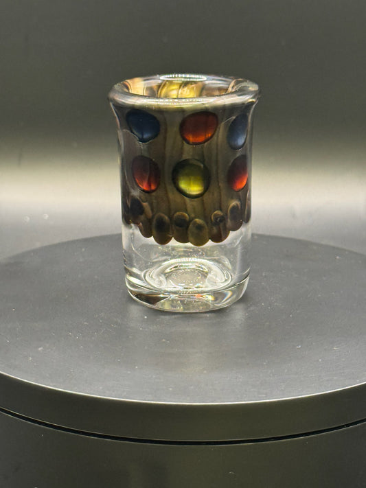 Jack Dunn 2.5″ Clear/Electrum Shot Glass w/ Color Dots – $35